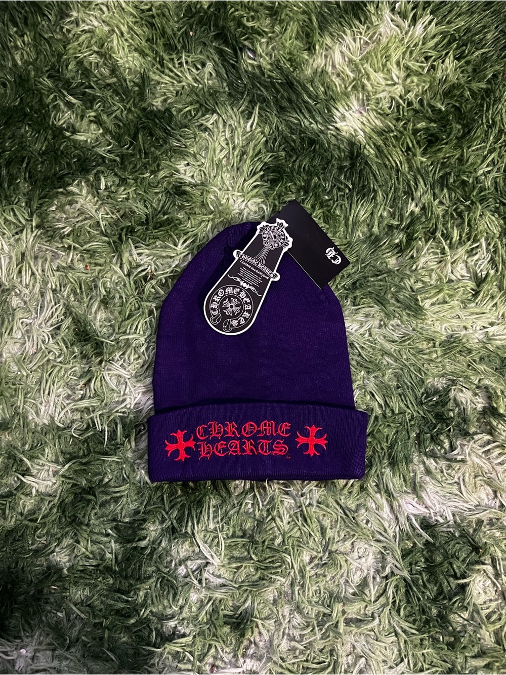 Chrome Hearts Purple Beanie with Red Embroidered Logo
